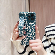 Load image into Gallery viewer, Black White Leopard Milk Pattern PU Leather Phone Case For iPhone 14 13 12 11 Pro XS MAX X XR 8 Plus Cover Hand Band Wrist Strap Women Leopard Pattern Clear Phone Case with Camera Protection Phone Protective Cover Modern Design Phone Cases