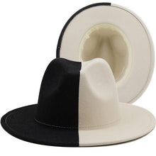 Load image into Gallery viewer, Black White Modern Unisex Fedora Hat Women Unisex Wide Brim Party Cowboy Cap Men Gentleman Wedding Hat Two Colors Fedora Hat Solid Color Wide Brim Winter Autumn Hat
