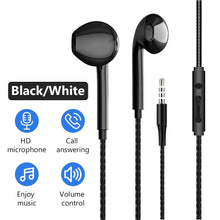 Load image into Gallery viewer, Black White Sport Earbuds Wired Headphones With Bass Mobile Phone Earphone Wire Stereo Headset Mic Music Earphones Wired Earbuds Noise Isolating in-Ear Headphones Earphones with Mic Volume Control 3.5mm Plug for Sports Workout Compatible