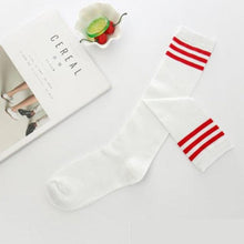 Load image into Gallery viewer, Black White Striped Long Over Knee Thigh High Cotton Socks Over The Knee Stockings For Ladies Warm Knee Socks for Women