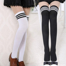 Load image into Gallery viewer, Black White Striped Long Over Knee Thigh High Cotton Socks Over The Knee Stockings For Ladies Warm Knee Socks for Women