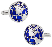 Load image into Gallery viewer, Blue Globe Frequent Flier World Traveler Cufflinks