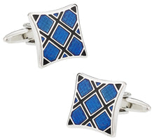 Load image into Gallery viewer, Blue Plaid Silver Cufflinks