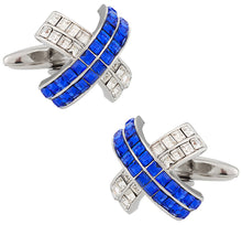 Load image into Gallery viewer, Blue X Crystal Cufflinks
