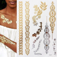 Load image into Gallery viewer, Body Tattoo Art Painting Stickers Glitter Gold Silver Temporary Waterproof Nontoxic Long Lasting Tattoos