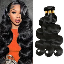 Load image into Gallery viewer, Brazilian Body Wave Hair Bundles - 100% Natural Black Human Hair Extensions, 3 PCS for Effortless Glam