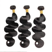 Load image into Gallery viewer, Brazilian Body Wave Hair Bundles - 100% Natural Black Human Hair Extensions, 3 PCS for Effortless Glam