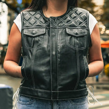 Load image into Gallery viewer, Bonnie - Women's Motorcycle Leather Vest - Diamond Quilt