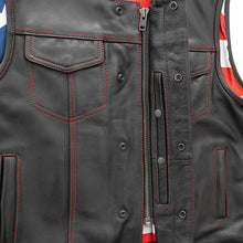 Load image into Gallery viewer, Born Free Men's Leather Motorcycle Leather Vest - Red Stitch