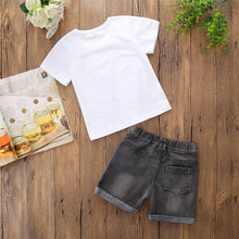 Load image into Gallery viewer, Boys' Short Sleeve Letter T-Shirt & Denim Shorts Set - # BAAA51210050 & BOAA11310009