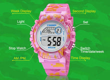 Load image into Gallery viewer, Boys Sports Military Kids Digital Watches Student Childrens Watch Fashion Luminous Led Alarm Camouflage Green Waterproof 7 Color Led Backlight Multifuction Wristwatch For Boys Girls