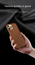 Load image into Gallery viewer, Bright Orange Mobile Phone Case With Coated Leather Case Protective Slim Phone Case Cowhide Genuine Leather Phone Case for iPhone 14 13 Pro Max Luxury Back Cover