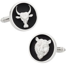 Load image into Gallery viewer, Bull & Bear Cufflinks Black Silver Round