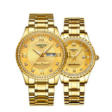 Load image into Gallery viewer, Business Black Couple Watches Top Luxury Mens Watches Auto Date Quartz Wristwatch Gold Watch Men Diamond Stainless Steel Waterproof Luminous Business Casual Luxury Watch For Men