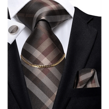 Load image into Gallery viewer, Business Black Silk Necktie Chain Classic Tie Square Handkerchief Elegant Cufflink Wedding Formal Neckties For Men