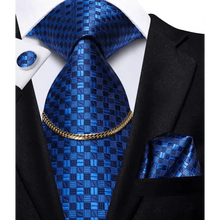 Load image into Gallery viewer, Business Black Silk Necktie Chain Classic Tie Square Handkerchief Elegant Cufflink Wedding Formal Neckties For Men
