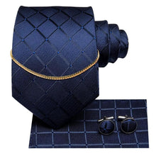 Load image into Gallery viewer, Business Black Silk Necktie Chain Classic Tie Square Handkerchief Elegant Cufflink Wedding Formal Neckties For Men
