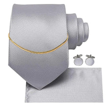 Load image into Gallery viewer, Business Black Silk Necktie Chain Classic Tie Square Handkerchief Elegant Cufflink Wedding Formal Neckties For Men
