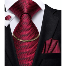 Load image into Gallery viewer, Business Black Silk Necktie Chain Classic Tie Square Handkerchief Elegant Cufflink Wedding Formal Neckties For Men