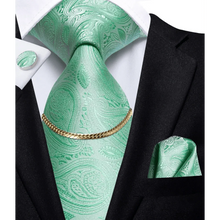 Load image into Gallery viewer, Business Black Silk Necktie Chain Classic Tie Square Handkerchief Elegant Cufflink Wedding Formal Neckties For Men