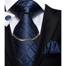 Load image into Gallery viewer, Business Black Silk Necktie Chain Classic Tie Square Handkerchief Elegant Cufflink Wedding Formal Neckties For Men