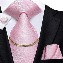 Load image into Gallery viewer, Business Black Silk Necktie Chain Classic Tie Square Handkerchief Elegant Cufflink Wedding Formal Neckties For Men