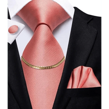 Load image into Gallery viewer, Business Black Silk Necktie Chain Classic Tie Square Handkerchief Elegant Cufflink Wedding Formal Neckties For Men