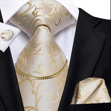 Load image into Gallery viewer, Business Black Silk Necktie Chain Classic Tie Square Handkerchief Elegant Cufflink Wedding Formal Neckties For Men