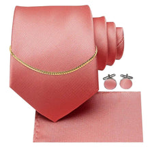 Load image into Gallery viewer, Business Black Silk Necktie Chain Classic Tie Square Handkerchief Elegant Cufflink Wedding Formal Neckties For Men