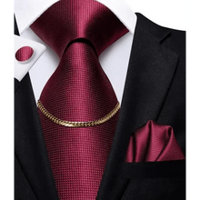 Load image into Gallery viewer, Business Black Silk Necktie Chain Classic Tie Square Handkerchief Elegant Cufflink Wedding Formal Neckties For Men