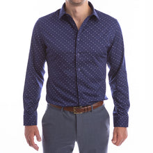 Load image into Gallery viewer, goTIELESS Ultimate Dress Shirt (Navy Polk-a-Dot)