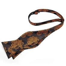 Load image into Gallery viewer, Business Elegant Gold Black Pattern Elegant Wedding Silk Bowtie Men Butterfly Fashion Bow Ties Pocket Square Classic Business Tuxedo Wedding Bowties Handkerchief Set