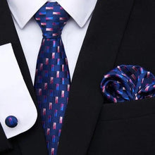 Load image into Gallery viewer, Business Men Silk Necktie Cufflinks Set Luxury Design Necktie With Handkerchief Necktie For Casual And Daily Wear Classic Men Flower Ties Wedding Handkerchief Cufflinks Set