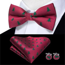 Load image into Gallery viewer, Business Red Color Butterfly Bow Tie Pocket Square Cufflinks Suit Set For Men Adjustable Self Bowtie Formal Bowtie Set Solid Color Necktie Silk Bow Tie Pocket Square Cuff Links