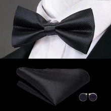 Load image into Gallery viewer, Business Red Color Butterfly Bow Tie Pocket Square Cufflinks Suit Set For Men Adjustable Self Bowtie Formal Bowtie Set Solid Color Necktie Silk Bow Tie Pocket Square Cuff Links