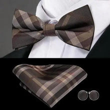 Load image into Gallery viewer, Business Red Color Butterfly Bow Tie Pocket Square Cufflinks Suit Set For Men Adjustable Self Bowtie Formal Bowtie Set Solid Color Necktie Silk Bow Tie Pocket Square Cuff Links