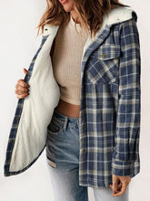 Load image into Gallery viewer, Plaid Snap Down Plush Hooded Jacket Soft & Warm Women Outerwear Cozy And Comfortable Jacket