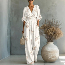 Load image into Gallery viewer, Women's Waist-Cinched V-Neck Printed Wide-Leg Jumpsuit