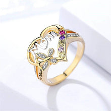Load image into Gallery viewer, Mother's Day Gift Hollow Heart English Letter Love Mom Rhinestone Butterfly Finger Ring Jewelry Gift