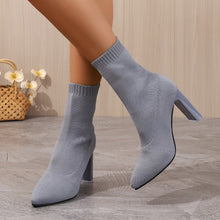 Load image into Gallery viewer, Women’s Chunky-Heeled Knitted Suede Ankle Boots
