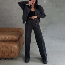 Load image into Gallery viewer, Women’s 2-Piece Zip-Up Sweatsuit Set — Jacket & Wide-Leg Sweatpants