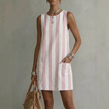 Load image into Gallery viewer, Women's Striped Color-Block Sleeveless Mini Dress – Loose Fit