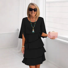 Load image into Gallery viewer, Patchwork Cake Midi Dress – Round Neck Short Sleeve Tiered Skirt