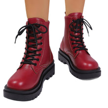 Load image into Gallery viewer, Women’s Round Toe Plus Size Lace-Up Chunky Sole Ankle Boots