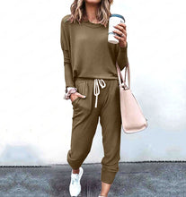 Load image into Gallery viewer, Women's Long Sleeve T-Shirt & Pencil Pants Set – Loose Fit, Striped & Solid