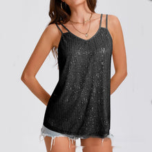 Load image into Gallery viewer, Sequin V-Neck Camisole – Rhinestone Strap Sparkly Top