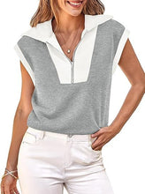 Load image into Gallery viewer, Fisoew Color‑Block Half‑Zip Polo Sweatshirt