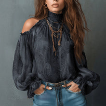 Load image into Gallery viewer, Women's Retro Cashew Print Off-Shoulder Blouse with Lantern Sleeves