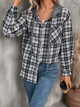 Load image into Gallery viewer, Plaid Buttoned Long Sleeve Hooded Jacket for Women – Cozy & Stylish Cotton-Blend Outerwear
