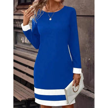 Load image into Gallery viewer, Fitted Color-Block Long-Sleeve Dress with Round Neckline